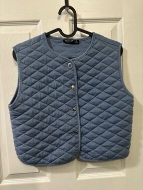Nasty Gal Quilted Slate Blue Sleeveless Button Vest